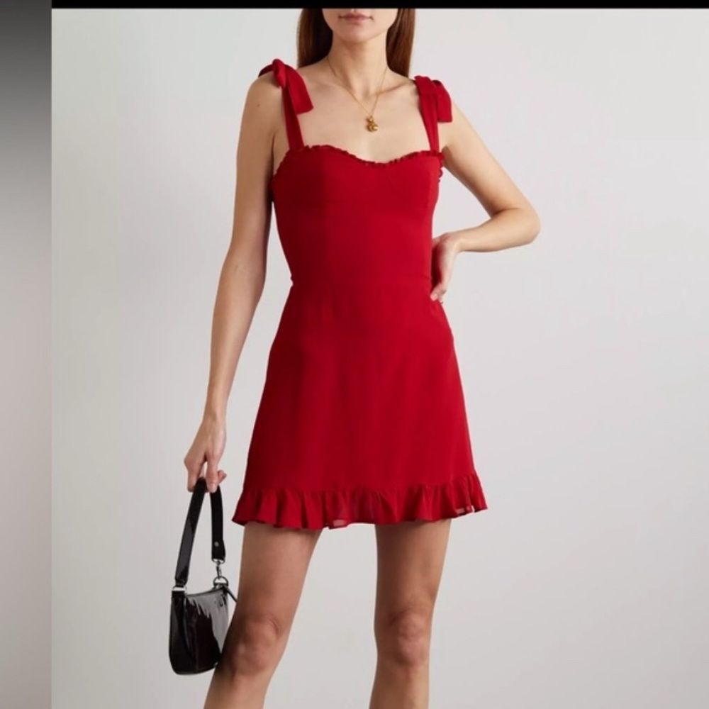 Reformation Red Ruffle Mini Dress
